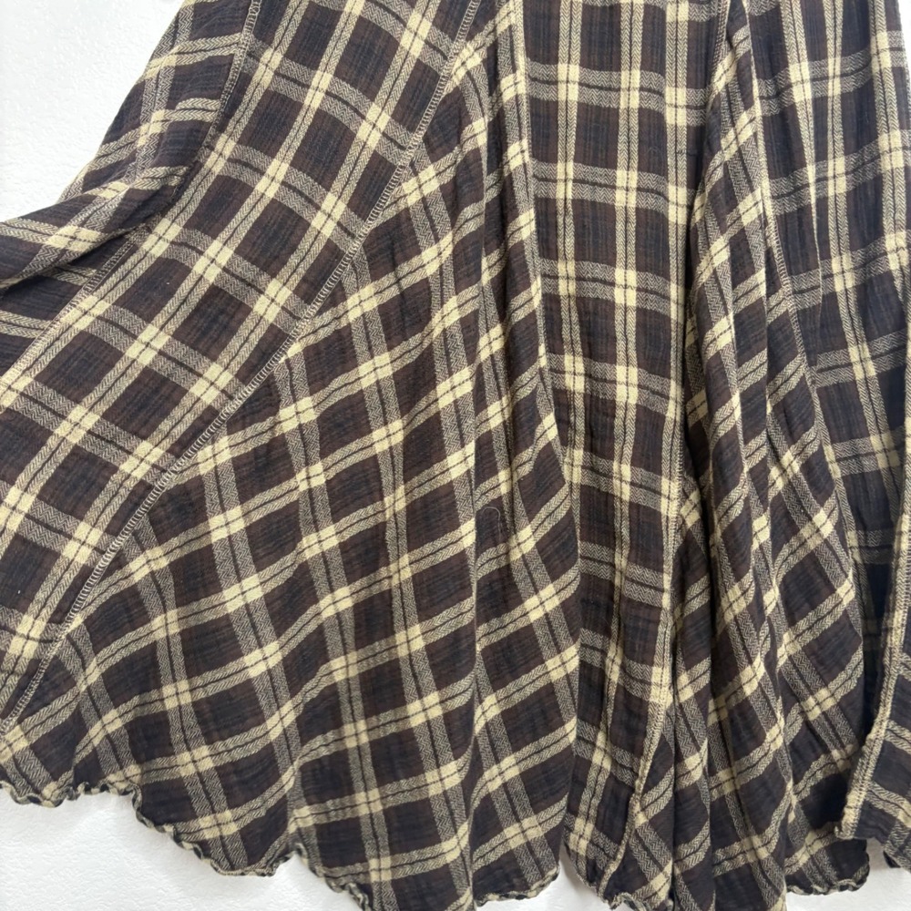 Reversible Gingham Plaid Maxi Skirt Black Tan Elastic Waist Boho - Picture 6 of 7